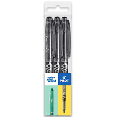 Pilot Frixion Heat/Friction Erasable Rollerball Pen FR7 - Medium Line 0.7mm Tip Nib - Wallet Pack of 3 (Black)