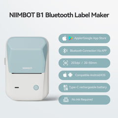 NIIMBOT B1 Label Maker Machine with 1 Roll Starter Tape, Bluetooth Label Printer Thermal Label Sticker Printing Size 20-50mm Compatible with iOS & Android for Retail, Office, Supermarket