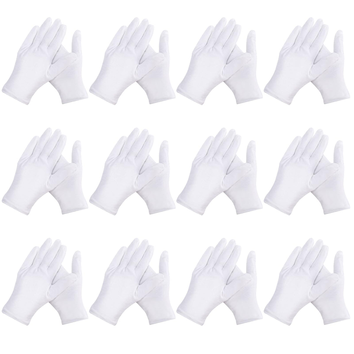 24Pcs White Gloves,12 Pairs Soft Cotton Gloves Large Size Stitched White Gloves for Dry Hand Moisturizing Cosmetic Hand Spa and Coin Jewelry Silver Inspection