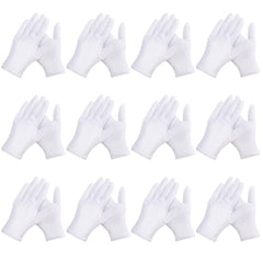 24Pcs White Gloves,12 Pairs Soft Cotton Gloves Large Size Stitched White Gloves for Dry Hand Moisturizing Cosmetic Hand Spa and Coin Jewelry Silver Inspection