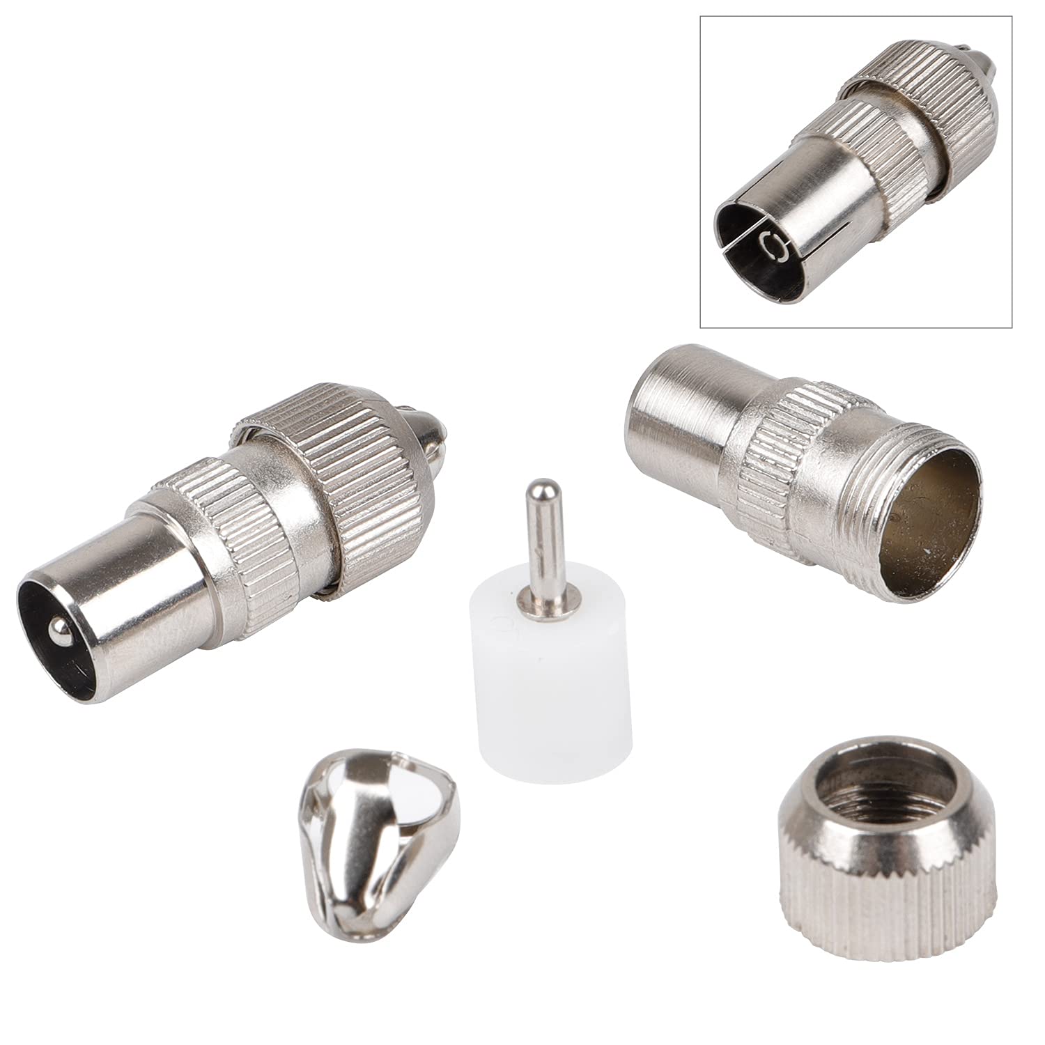 Gunwon 5 PCS aerial connectors，2x Female & 2x Male TV Aerial Coaxial Cable Connectors Adaptor,F Connector Adaptor, Coaxial Connector Coax RF Cable Aerial Plug