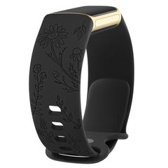 Meliya Flower Engraved Strap Compatible for Fitbit Charge 6 / Charge 5 Strap for Women Girls, Soft Silicone Sport Replacement Wristband for Fitbit Charge 6 Strap