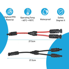 TIMESETL Solar Cable Y Splitter, 2 Pcs Solar Parallel Adapter Y Cable Connector Male Female Y Connector Cable for Solar Panel Solar Photovoltaic Y Connector IP67 30A for Solar System