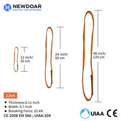 NewDoar CE & UIAA Certified Climbing Sling 16mm Nylon Sling Runners 22KN 4840LB Climbing Utility Cord Rock Climbing,Creating Anchors System,Rappelling Gear,Perfect for Tree Work-Orange/24''(60cm)1pcs