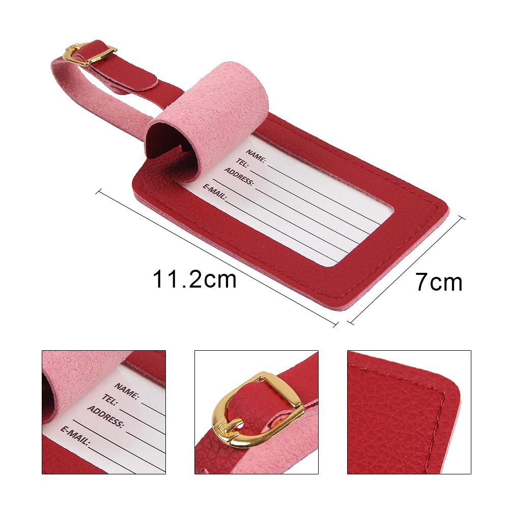 Luggage Tags, Microfiber Leather Personalized Suitcase Tag Set Luggage id Tags Labels Travel Accessories-Set of 4(Red)