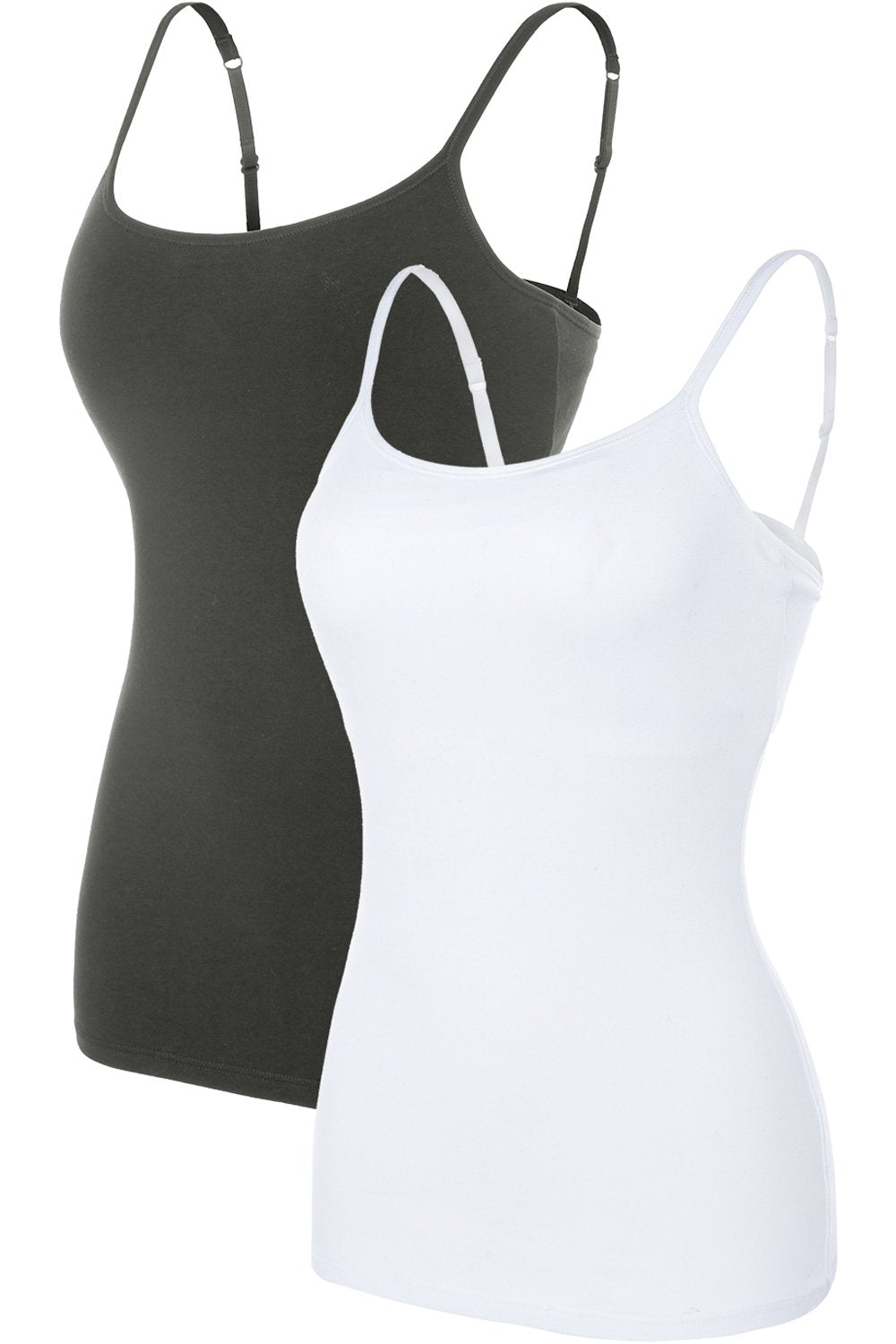 CharmLeaks 2 Pack Women Cotton Sleeveless Camisole Vest Cami Tank Top, White & Deep Grey, S