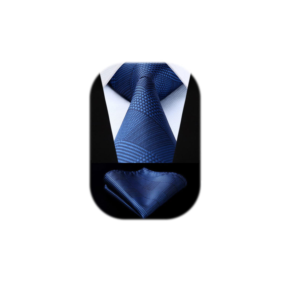 HISDERN Navy Blue Ties for Men Wedding Tie & Pocket Square Set Formal Business Necktie Handkerchief Houndstooth Neckties