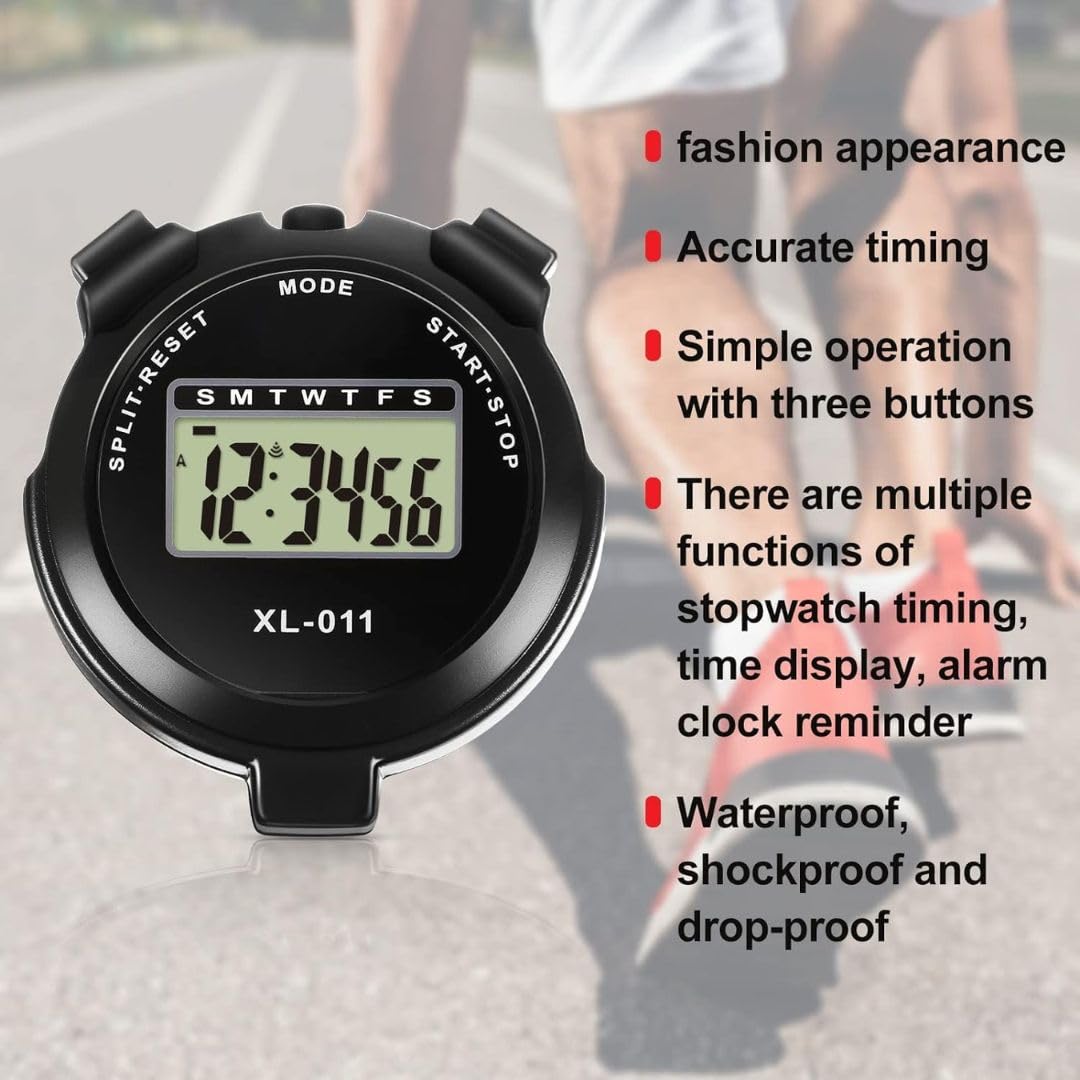 Digital Sports Stop watch, referee kit, Handheld stopwatch Split Lap Timer, Neck Stopwatch, Shockproof Waterproof Stopwatch with LCD Display for Coaches Swimming Running Training (Black)