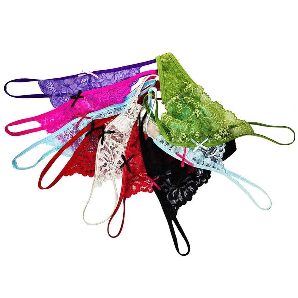 COLOROSES Pack of 6 Women Lacy G-String Thongs No Show Panties Sexy Underwear Assorted Lace Pattern and Colors Small