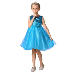 Discoball Girls Princess Dress Sequin Tulle Flower Pageant Birthday Party Wedding Bridesmaid Girl Dresses for 3-12 Years Blue