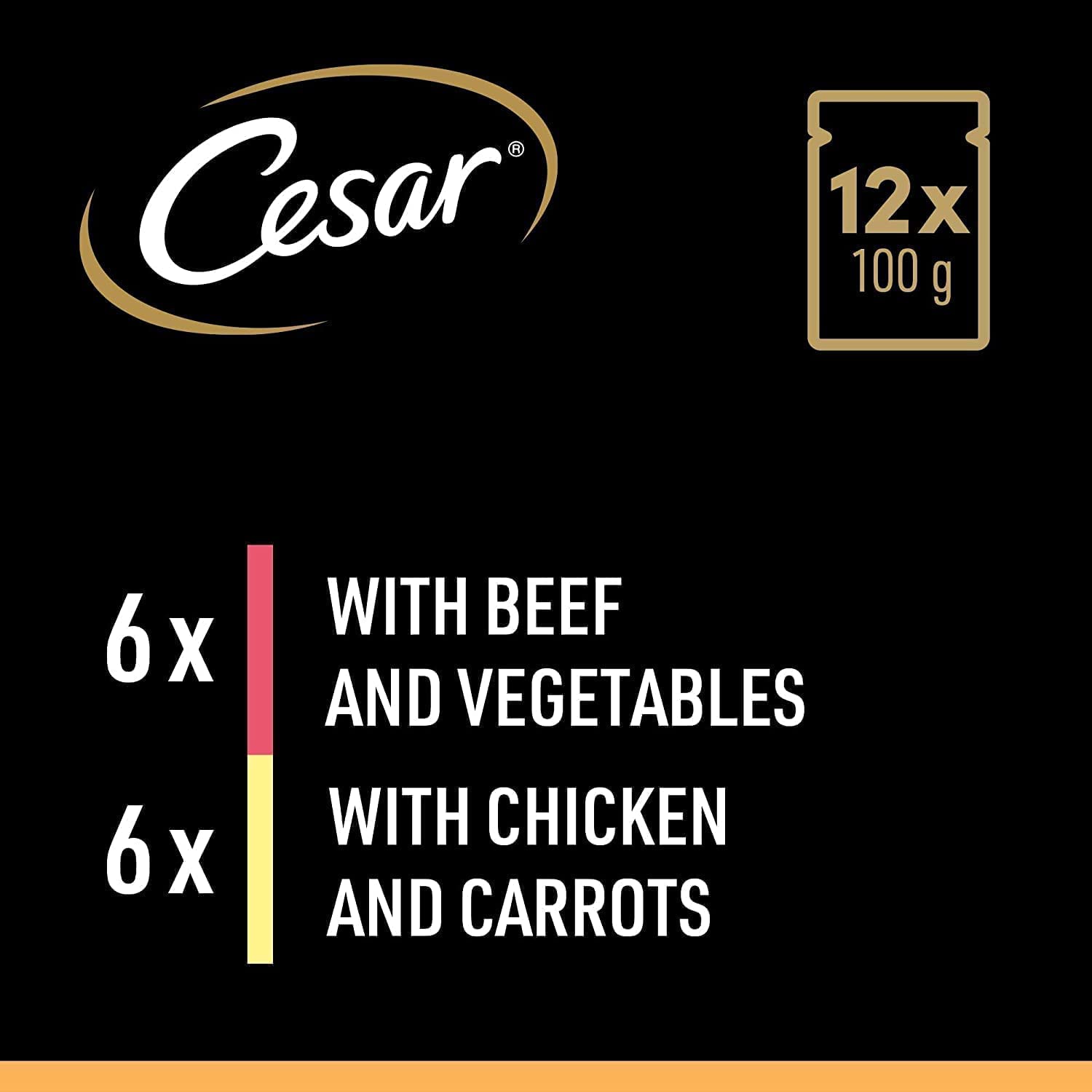 CESAR Pouch Selection in Jelly, Fresh Adult Wet Dog Food Pouches in Delicious Jelly with Succulent Meats and Vegetables, 48 x 100 g