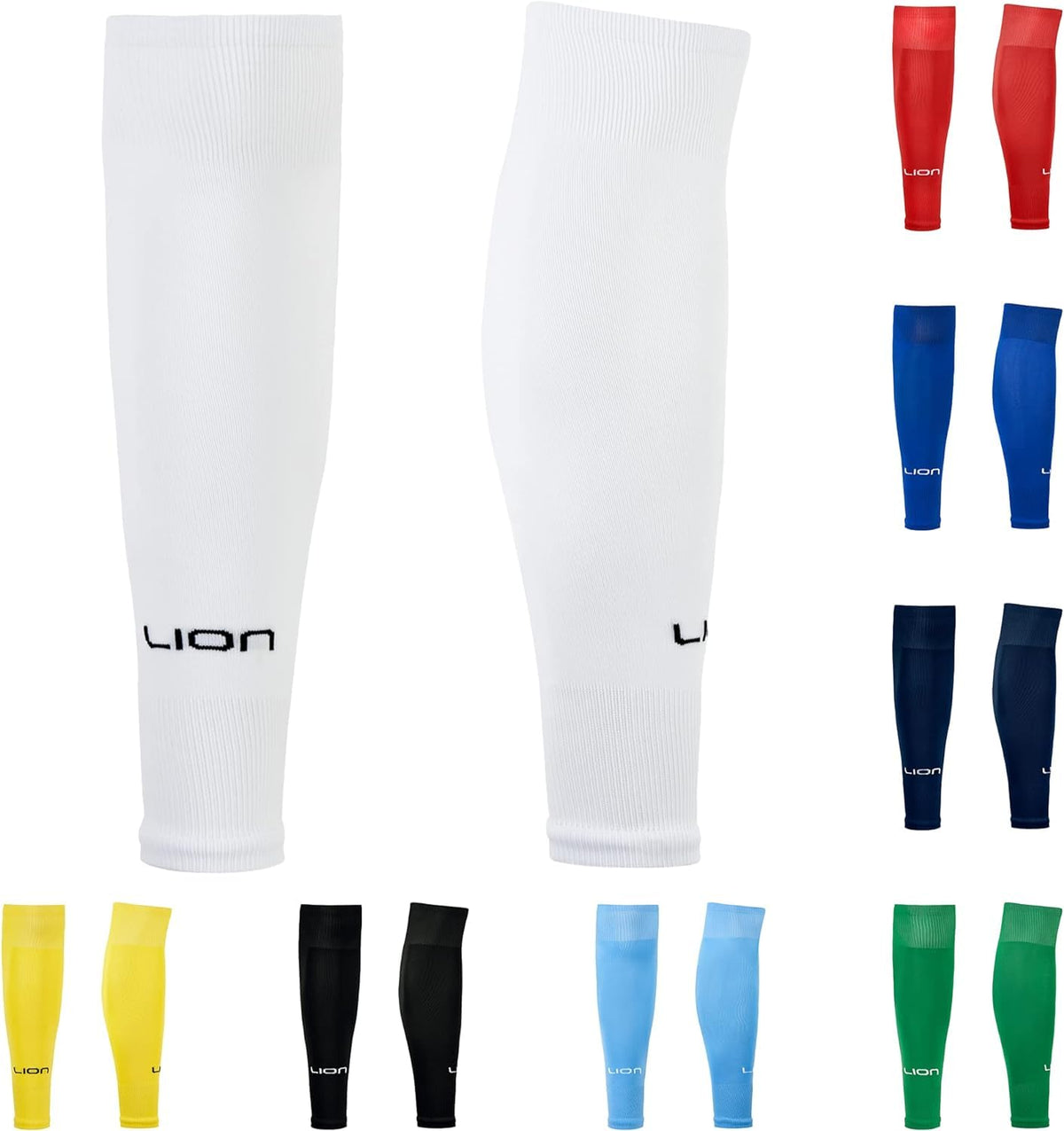 LION SPORTSWEAR Kids/Youth Football Sock Sleeves To Accompany Grip Socks - Fits Over Calf/Shin Pads - Variety Of Colors To Match Your Team Kit (White)