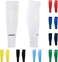 LION SPORTSWEAR Kids/Youth Football Sock Sleeves To Accompany Grip Socks - Fits Over Calf/Shin Pads - Variety Of Colors To Match Your Team Kit (White)