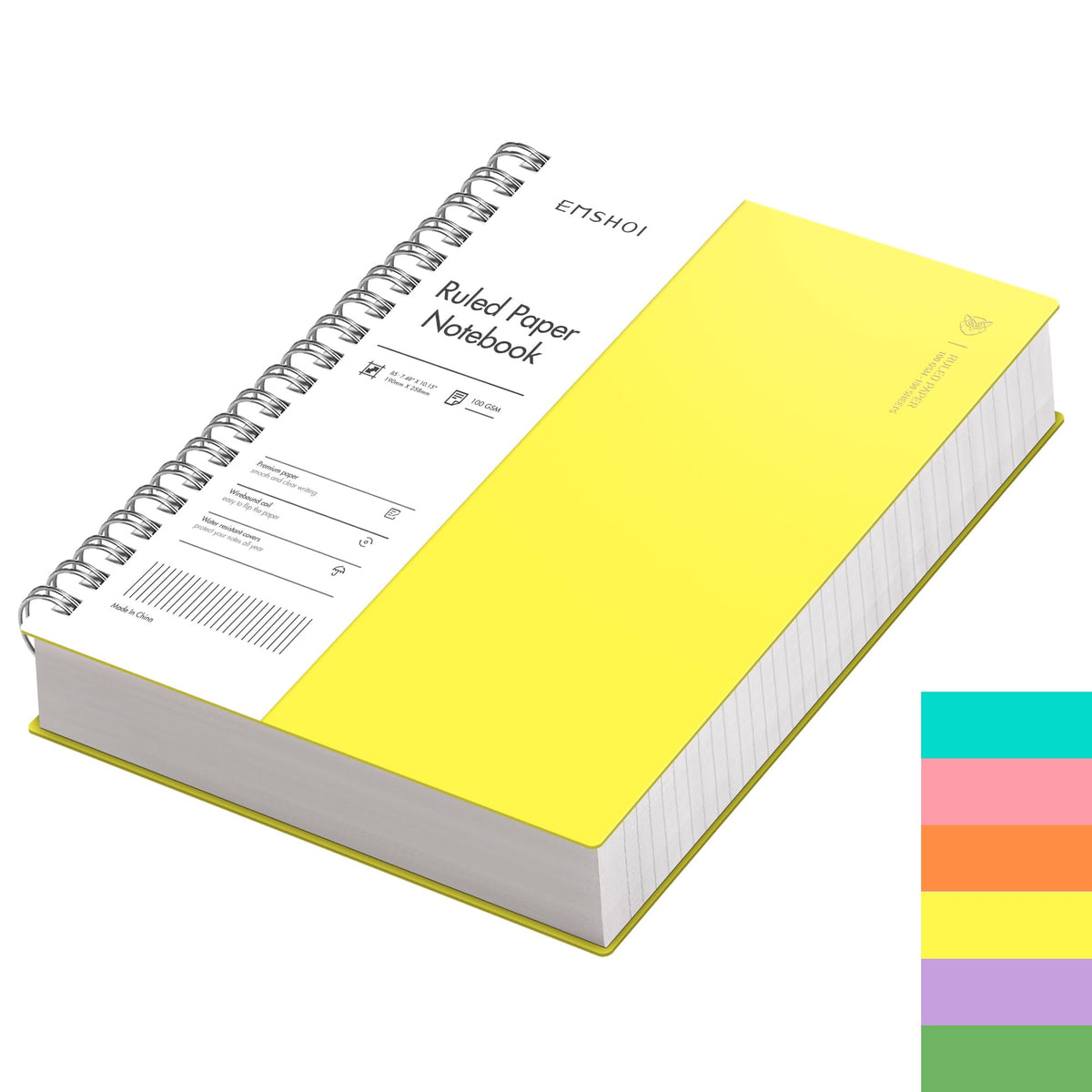 EMSHOI B5 Wirebound Notebook Lined 300 Pages/150 Sheets, Spiral Notepad Multi-coloured, 100gsm Thick Paper, Waterproof Hardcover, Writing Journal for Women Men Work Office School,19 x 25 cm, Yellow