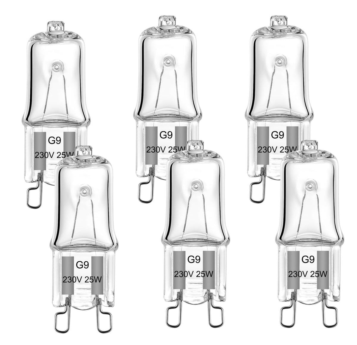 VINBE 25W G9 Halogen Light Bulb Two Prong Looped Pins for Cabinet Lights, Landscape Lights, Desk and Floor Lamps, Wall Sconces, Dimmable, 230V, Warm White(2700k, 6pcs)