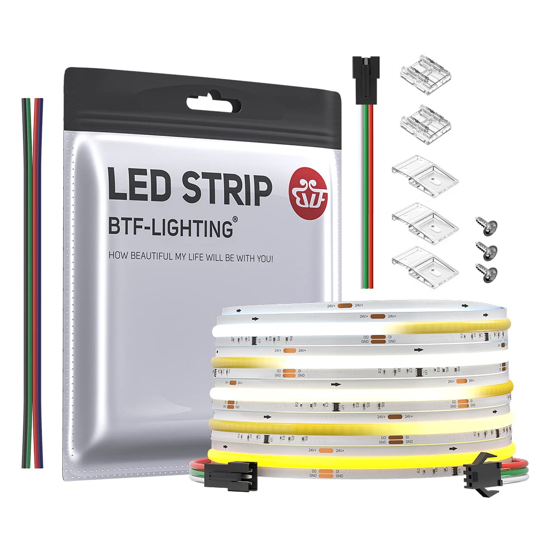 BTF-LIGHTING FCOB SPI COB CCT Flexible High Density Uniform Chasing Color Tunable LED Strip CRI 90and WS2811 IC 3000K-6000K 5M 576LEDs/m 10W/M DC24V IP30(No Power Adapter and Controller)