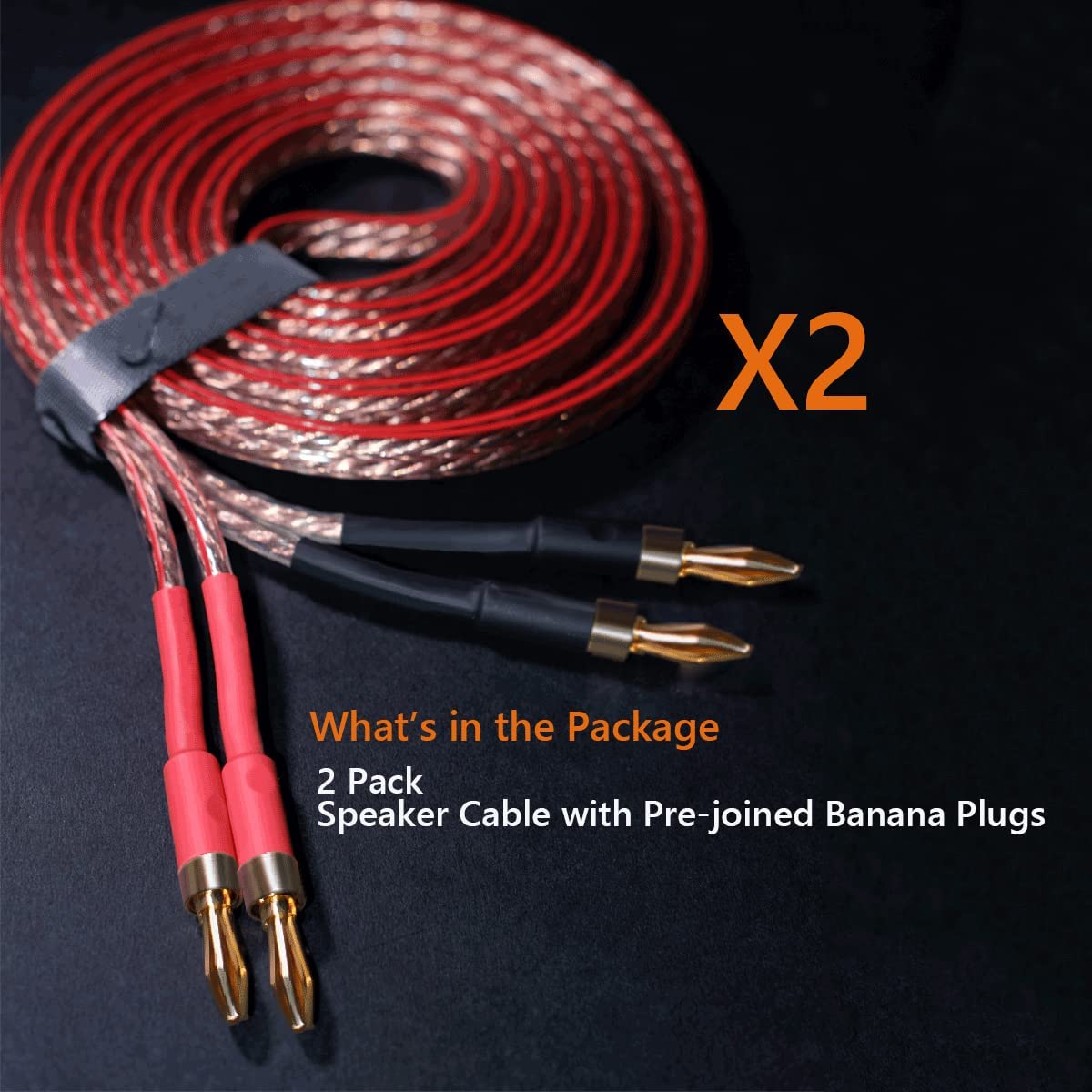 WOWLED 2 Pack 13AWG Speaker Cable with Banana Plug, (1.5m / 4.9FT) 1 Pair HiFi Speaker Cable with Gold-Plated Banana Plugs, Male to Male Audio Cable Speaker Cord for Home Theater