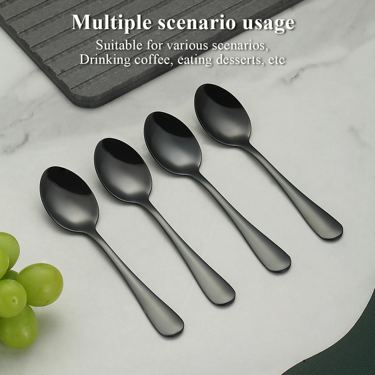 Evanda Black Teaspoons 12 Pieces, Black Titanium Plating Stainless Steel 14cm Tea Spoon, Cutlery for Tea, Coffee, Cake, Dessert and Salad, Dishwasher Safe