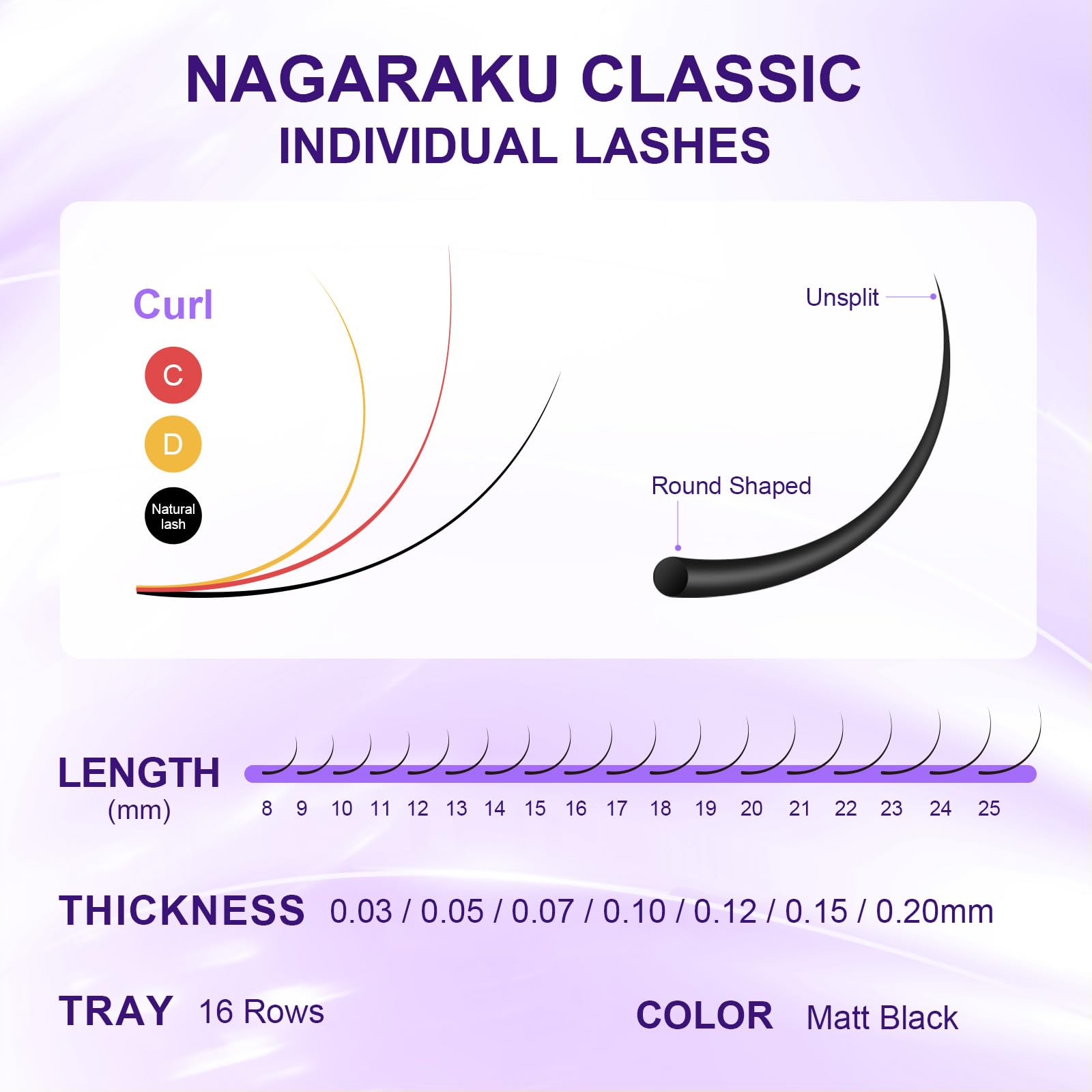 NAGARAKU Extension Eyelash Supplies Classic 1:1 Lashes Individual Volume Lash Extensions Soft Single Eyelashes Natural Semi Permanent Eyelashes Matte Black 16 Rows (0.15mm D Curl 16-20mm Mixed Tray)