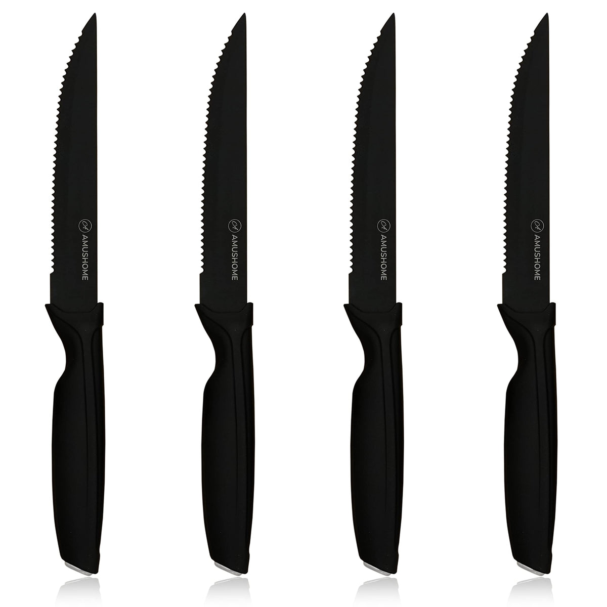 AMUSHOME Steak Knives Set of 4 I Stainless Steel Steak Knife with Sharp Serrated Edge & Ergonomic Non-Slip Handle, Rust-Proof & Scratch-Resistant…