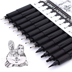 TWOHANDS Set of 12 Fineliner Pens, Fine Point Ink Pens, Pigment Pens, Technical Drawing pens, Black, Waterproof, for Art Watercolor, Sketching, Anime, Manga, Scrapbooking, 902188