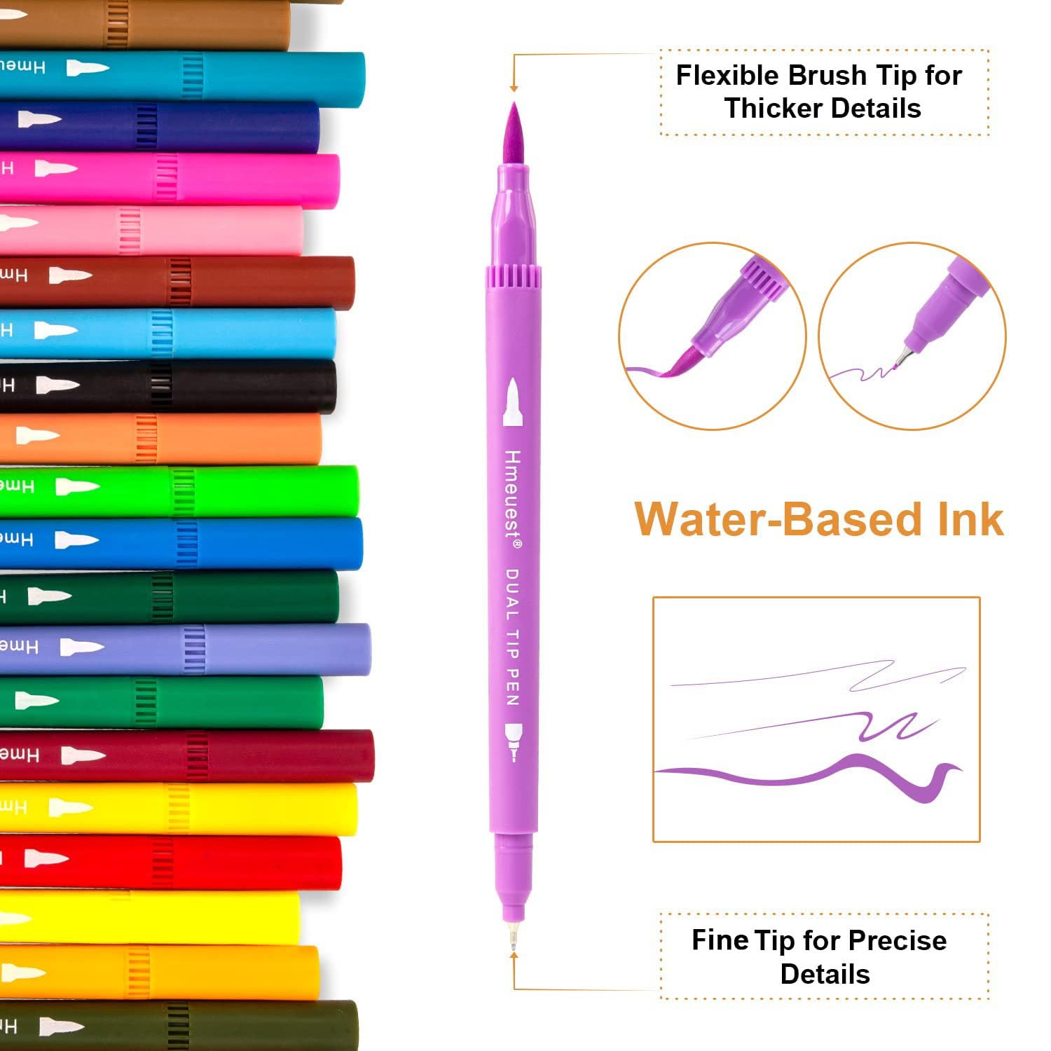 Hmeuest Colouring Pens for Adults, 30 Dual Tip Brush Pens for Artists, Fine Tip Coloured Pens, Art Pens for Adults, Coloring Books Drawing Sketching