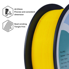 ZIRO PLA Filament 1.75mm, 3D Printer Filament PLA PRO Basic Color Series 1.75MM 1KG(2.2lbs), Dimensional Accuracy and/- 0.03mm, Yellow