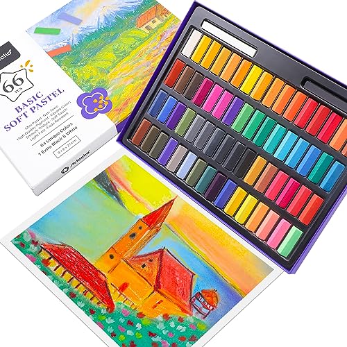 Artecho Soft Pastel Set of 66, 64 Colours Including Extra Black & White, Premium Square Chalk for Drawing, Blending, Layering, Shading, Art Supplies for Kids, Beginners, Students, Experienced Artists