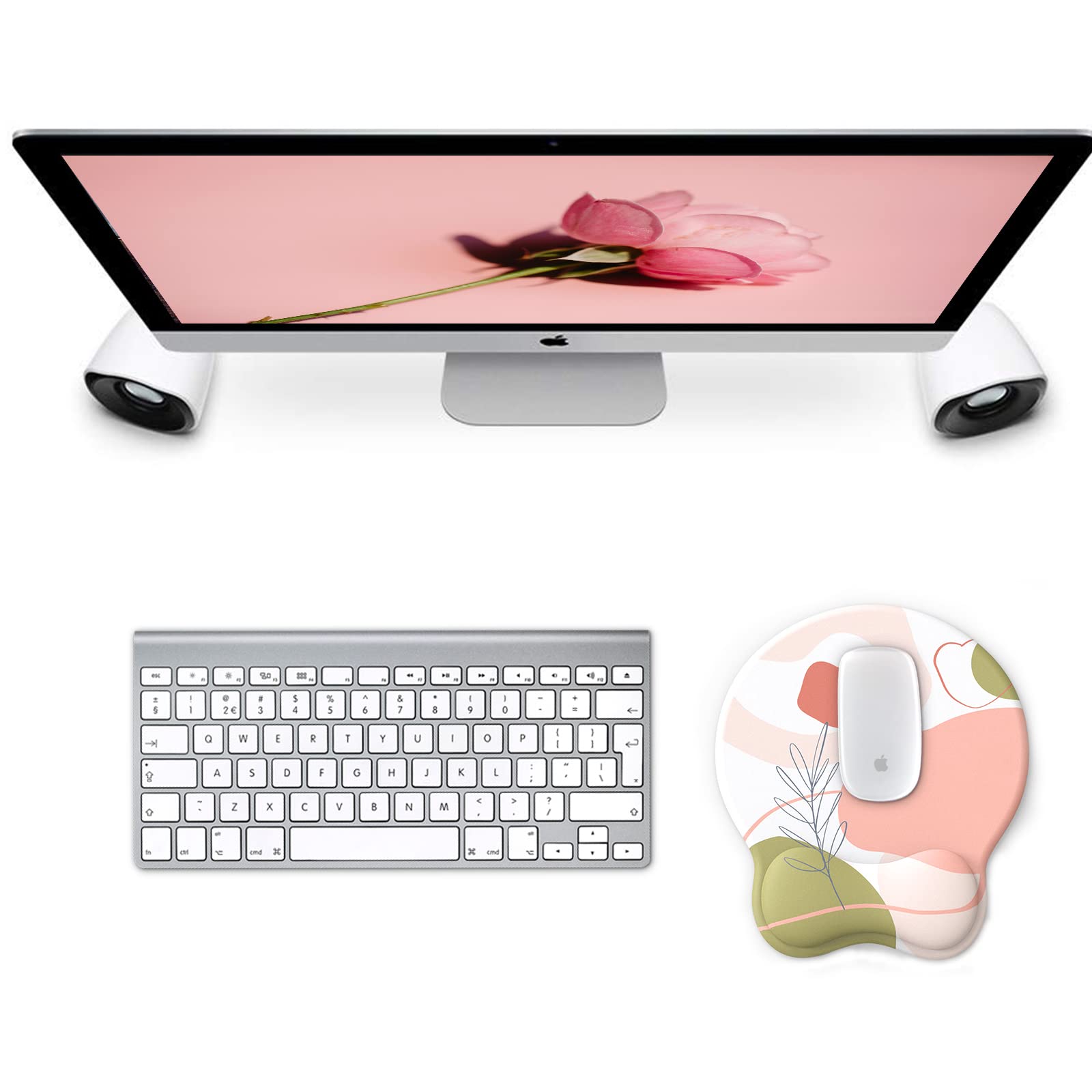 Giecy Mouse Mat Wrist Support, Ergonomic Gel Mouse Pad, Mouse Wrist Rest with Non-slip Base for Home Office Computer, Laptop (Pink Rose)