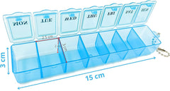 Boxsik Pill Box Organiser (Blue), 7-Day 1 Times a Day Medicine Storage Case, Weekly Tablet Pills Container for Vitamins, Supplements & Travel Medication, Safe & Portable Medicine Holder