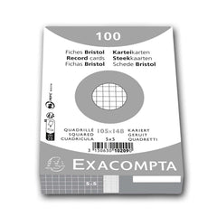 Exacompta - Ref 10209E - Bristol Squared Record Cards (Pack of 100) - A6 in Size, 205gsm Card, Compatible with Printers - Suitable for Exam Revision & Notes - White