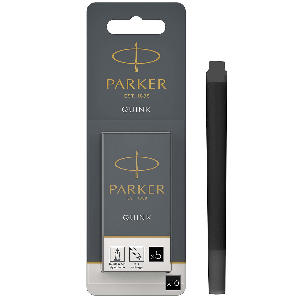 Parker Fountain Pen Ink Refill Cartridges   Long   Black QUINK Ink   10 Count (Blister)