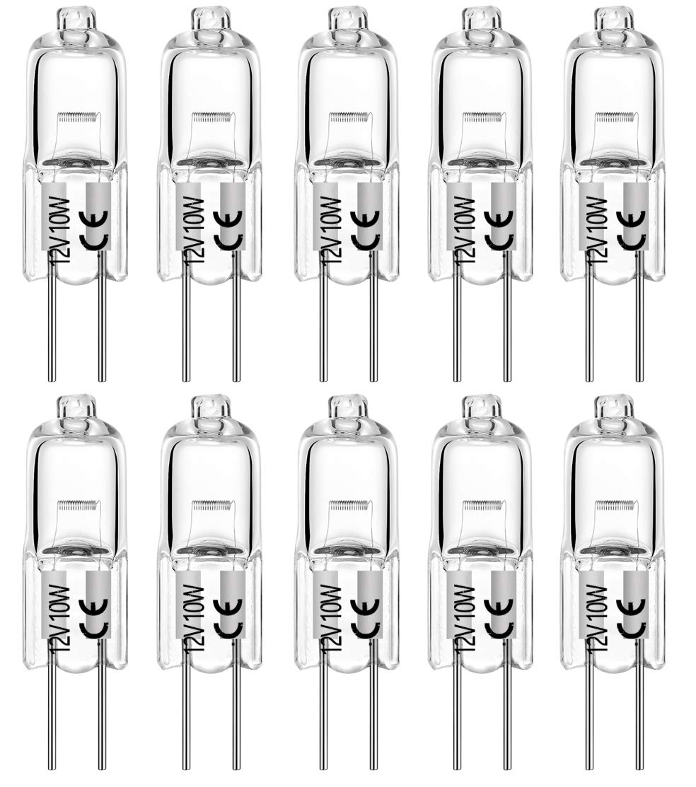 EKSAVE G4 Halogen Bulbs 10W 12V 120lm T3 Bi-Pin Bulb for Under Cabinet Puck Light, Chandeliers, Track Lighting, 2700K, Warm White, Pack of 10