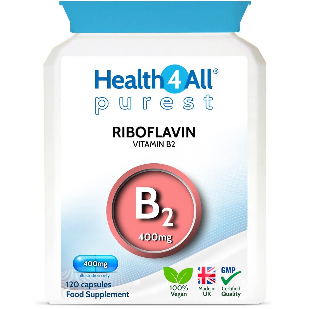 Health4All Vitamin B2 Riboflavin 400mg Migraine Support 120 Capsules (4 Months Supply) Vegan, no additives, High Strength Riboflavin Supplement