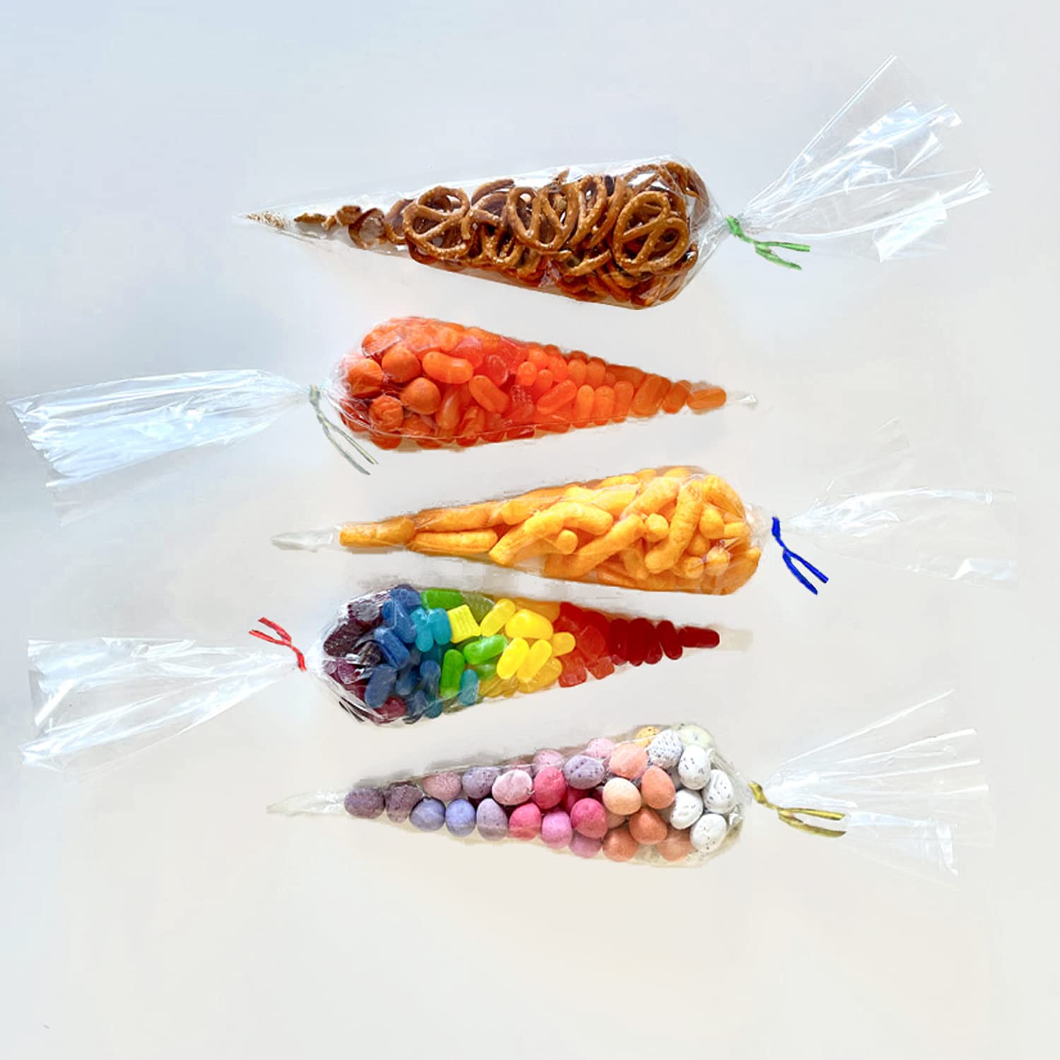 100 Pcs Clear Cone Bags 30x16cm Sweets Cellophane Treat Bag for Baking, Candy, Cookie, Displaying, Wrapping