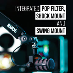 RØDE PodMic Broadcast-quality Dynamic Microphone with Integrated Swing Mount for Podcasting, Streaming, Gaming, and Voice Recording,Black,XLR