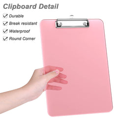 Hnogri Plastic Clipboards, Pink Clipboard Standard A4 Letter Size Clipboards for Students, Office Supply, Clip Board with Low Profile Clip, Size 12.5 x 9 Inch(Pink)