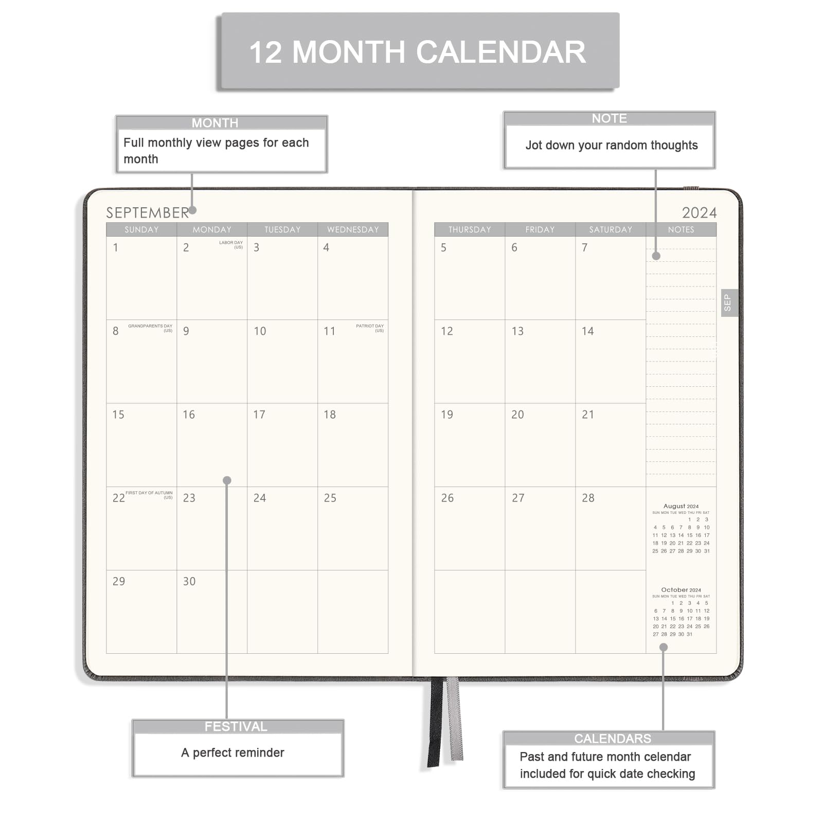 Academic Diary 2024-2025 - Diary 2024-2025 A5 Week to View from July 2024 to June 2025, 14.6 X 21 cm, A5 Premium Thicker Paper with Pen Holder, Inner Pocket and 40 Notes Pages