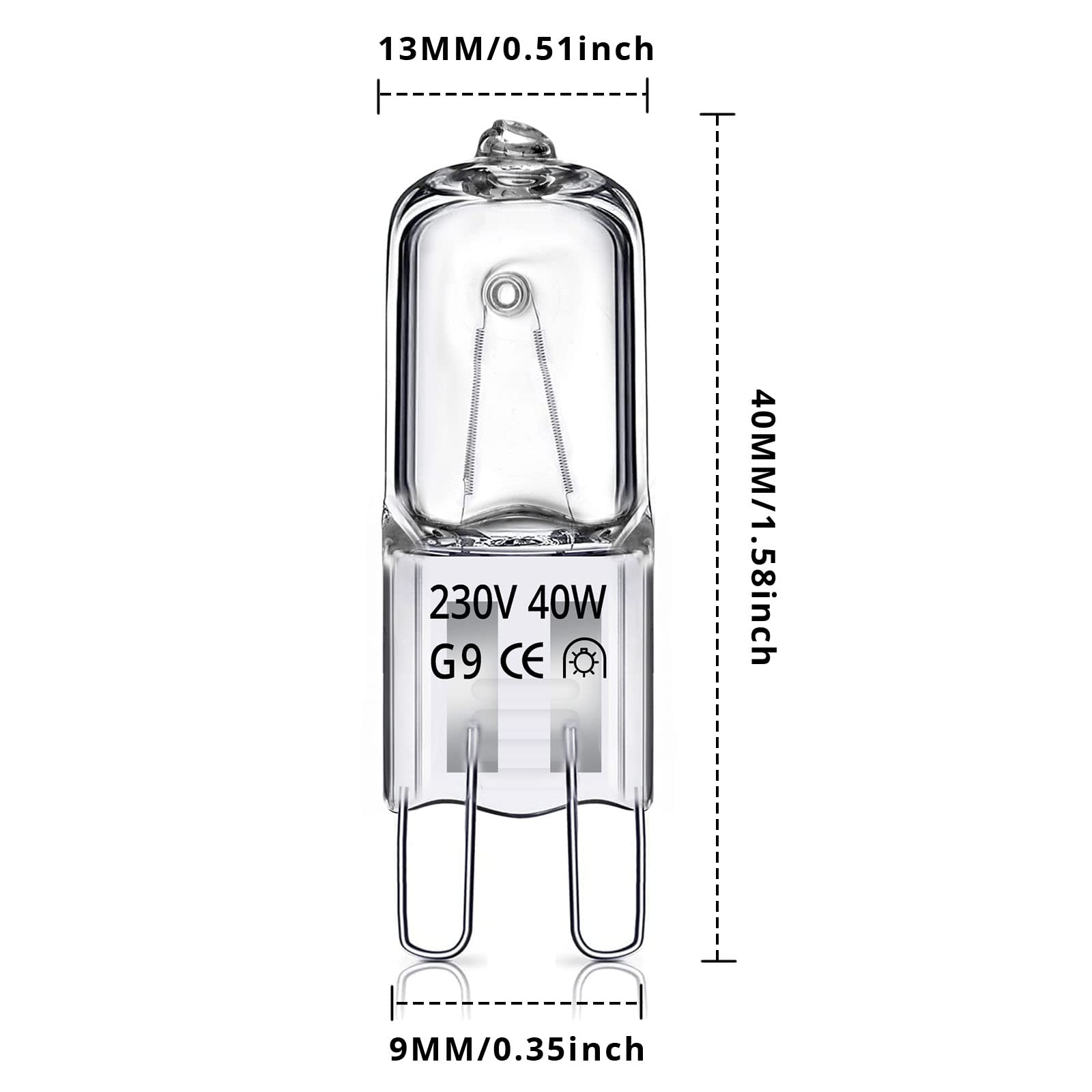 G9 Halogen Light Bulbs 40W, TOKIISHE G9 Dimmable Capsule Bulb for Oven, Wax, Lamps, 2800K Warm White, 230V, 10 Packs