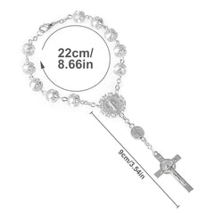 Rumyve Car Interior Mirrors - 2 Packs Rose Flower Pearl Car Mirror Hanging Charms with Cross, Silver