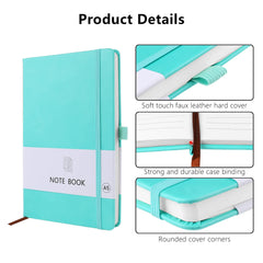 A5 Notebook, Notebook A5 Note Book Note Pad Journal Notebook A5 Notepad PU Leather Notebook for Office School Home Business Writing & Note Taking 200 Pages (100 Sheets)-Cyan