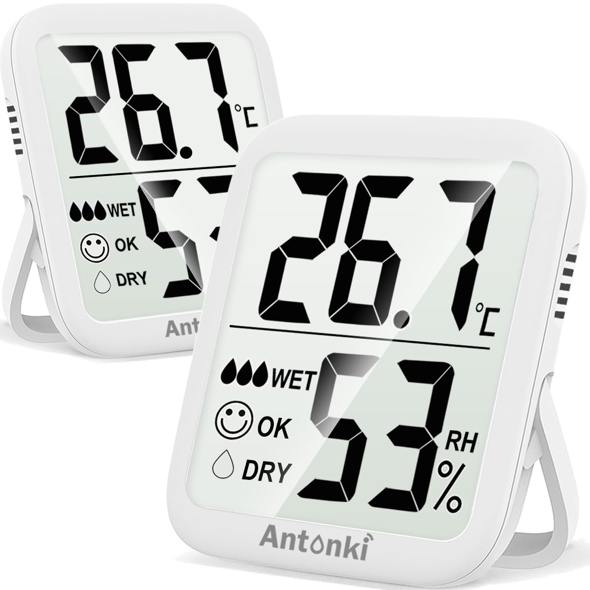 Antonki 2-Pack Room Thermometer Indoor Hygrometer, Humidity Meter for Home, Humidity Gauge, Temperature and Humidity Monitor, Digital Humidity Sensor for Bedroom, Incubator, Greenhouse, Terrarium