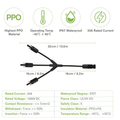 URAQT Solar Cable Y-Splitter (1 to 3), 2 Pcs 6mm² Solar PV Parallel Adapter Y Cable Connector, Solar Panel Extension Cable MMFandFFM for Parallel Photovoltaic Connection, Solar Panel Charging