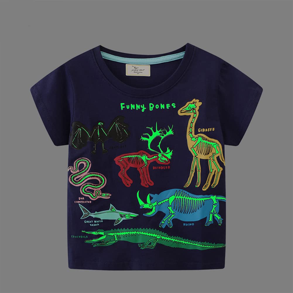 PythJooh Toddler Boy Glow in The Dark Shirt Kids Cartoon Dinosaurs Sharks Short Sleeve T-Shirt Tops for 1-7Years