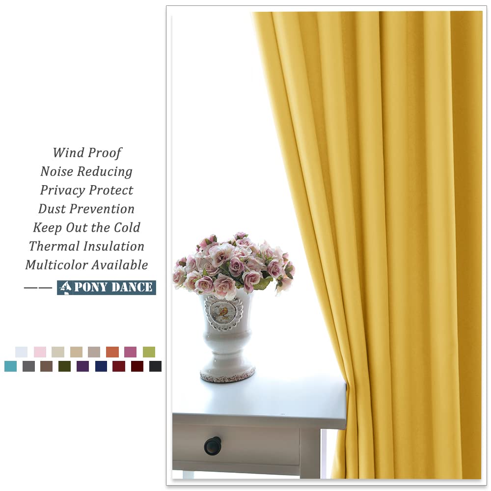 PONY DANCE Sunny Yellow Blackout Curtain - Home Decor Insulated Small Window Curtain for Living Room, Bedroom, Soundproof Drape Privacy Protection, 52x63 Inch, Sold as 1 Panel