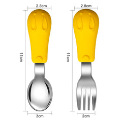 Jmbabe Toddler Fork and Spoon, Stainless Steel Baby Utensils Cutlery Set, Stainless Steel Self Feeding Spoon and Fork, Children Flatware Weaning and Learning to Use(2 Pack