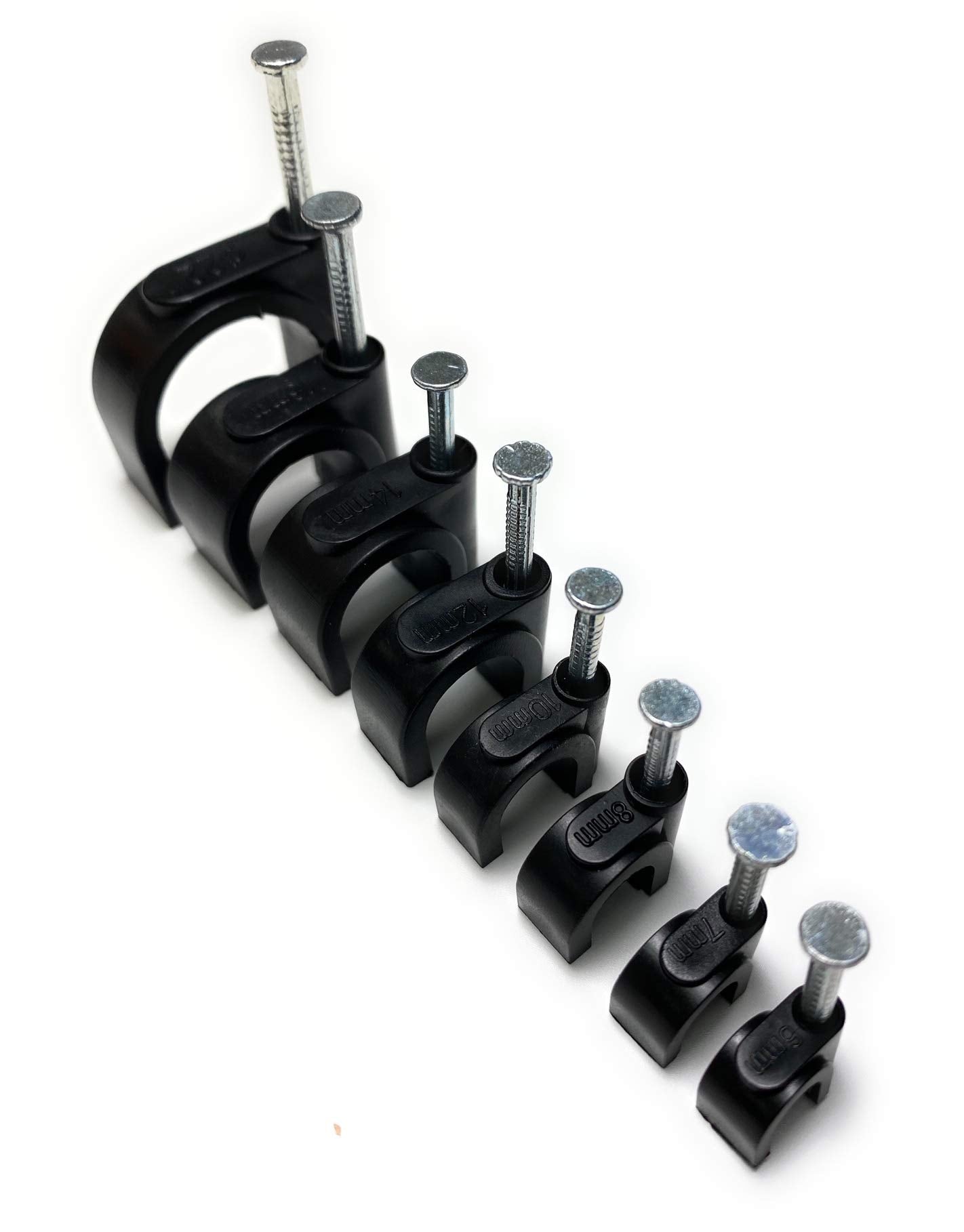 TR Cable® Pack of 50 Round Black Cable Clips with Strong Nails - Durable & Versatile - Ideal for Indoor/Outdoor Cable Management, 10mm