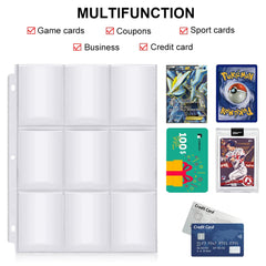 900 Pockets Baseball Card Sleeves, FOME Double Side 9-Pocket Trading Card Sleeve Page Protector 3 Holes Game Card Sleeves Fit 3 Ring Binder for Pokemon Trading Baseball Game Business Cards 50 Pages