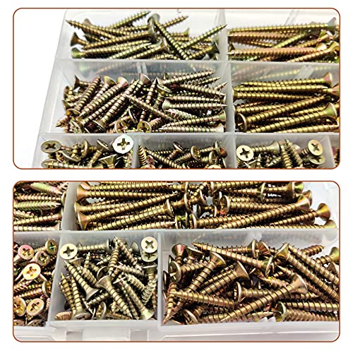 335 Pcs Self Tapping Wood Screws Assortment Kit, Assorted Cross Pan Head Countersunk Zinc-Plated Concrete Screws, Drywall Screws for Door Hinges, Repairs, DIY Project