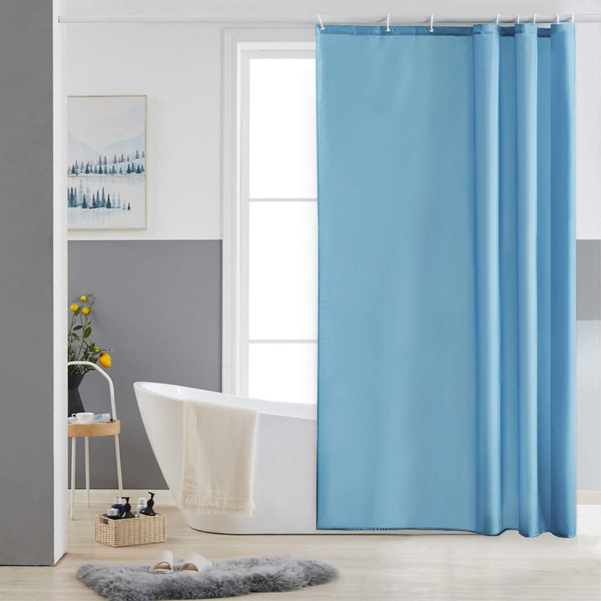 Furlinic Shower Curtain Mould Proof Waterproof Washable Polyester Fabric Sky Bath Curtains with Weight Tape 8 Hooks for Wetroom 47x72 Inch 120x180cm.